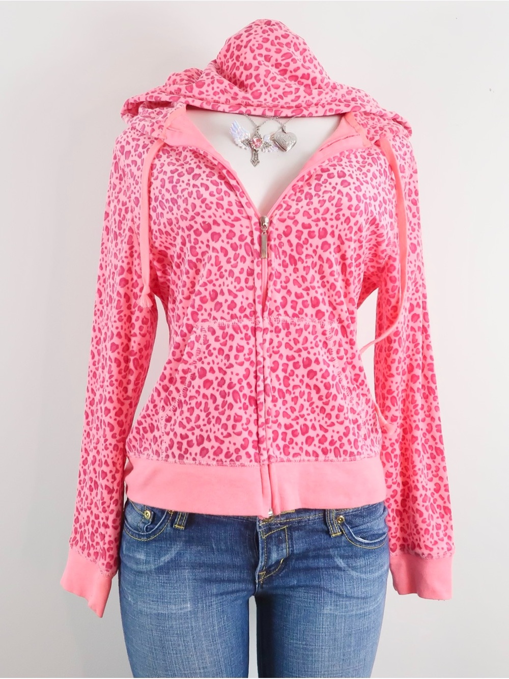 y2k pink leopard print zip up hoodie